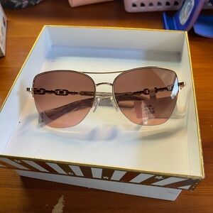 Michael Kors Pink Lens Sunglasses with Rose Gold Chain-Accented Frame